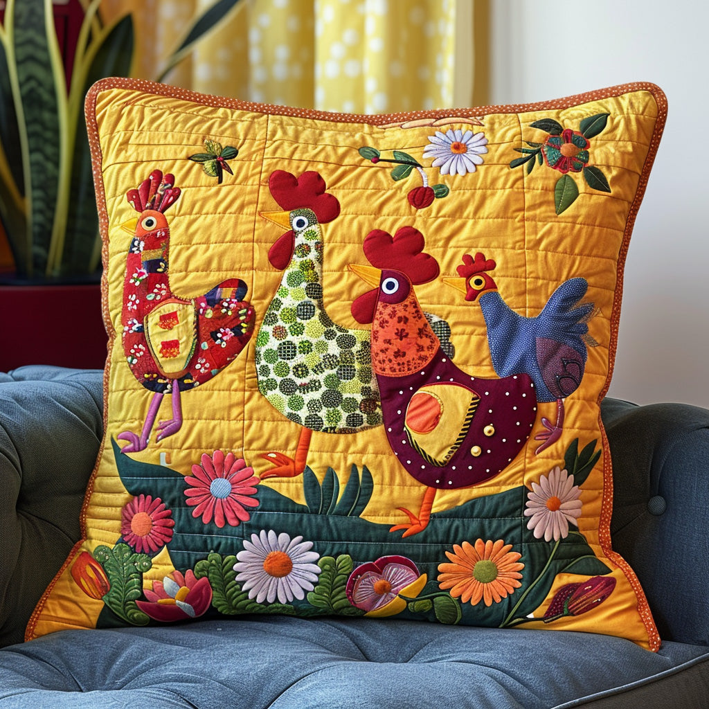 Adorable Chickens Quilted Pillow Case Home Decor Gifts For Chicken Lovers - Bancroftclothings
