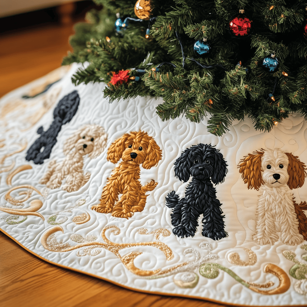 Adorable Poodle Quilted Tree Skirt Enjoy a Relaxing Holiday with Peaceful Tree Decor - Bancroftclothings