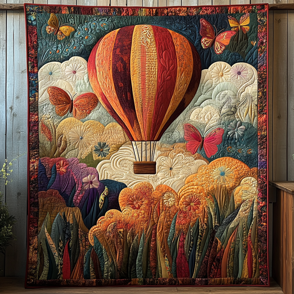 Aerial Journey Quilted Blanket Sofa Couch Throw Blanket Sky Air Balloon Theme Items - Bancroftclothings