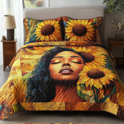 African American Quilted Bedding Set Sunflowers Proud And Free Native American Bedding Gifts - Bancroftclothings
