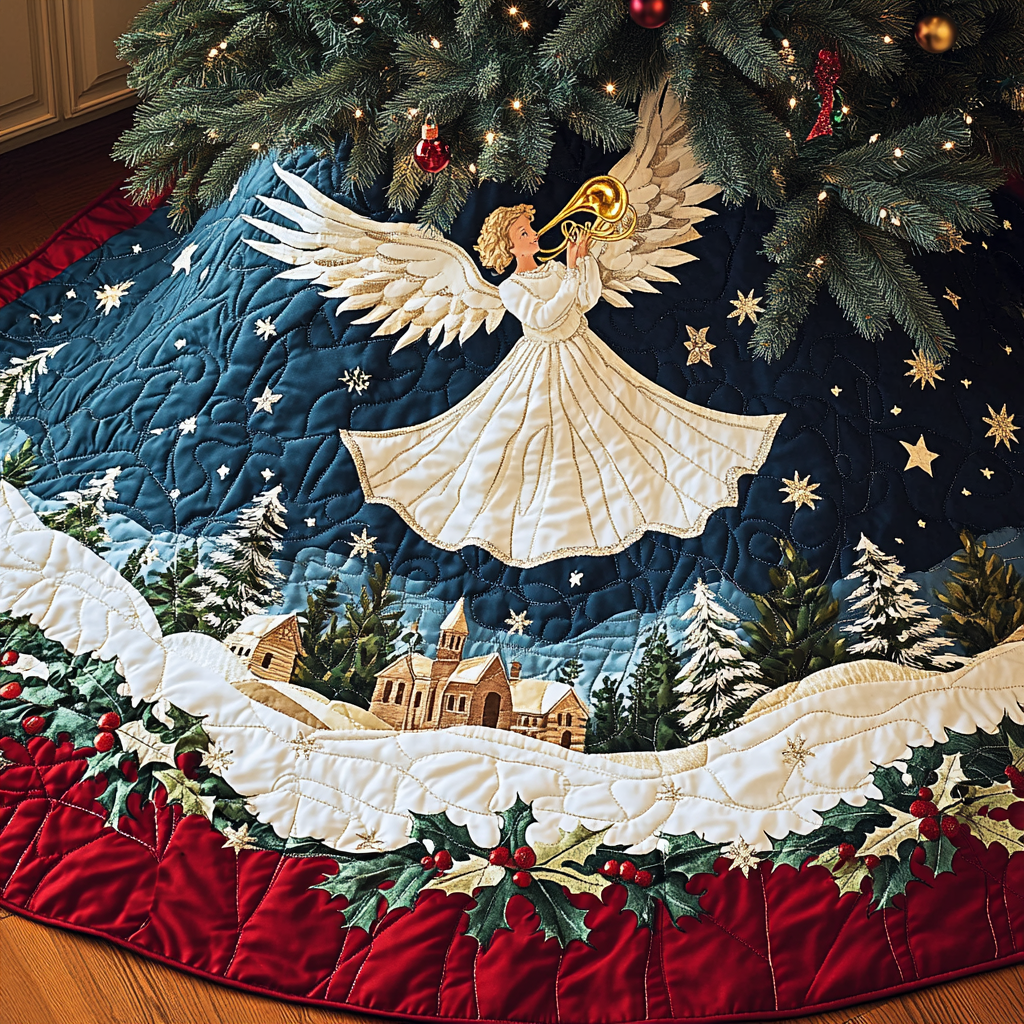 Angelic Tune Christmas Quilted Tree Skirt Perfect Tree Skirt Gift for Mom or Grandma - Bancroftclothings
