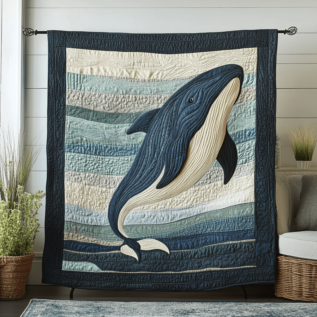 Aqua Drifter Quilted Blanket Best Throw Blanket Whale Themed Presents - Bancroftclothings