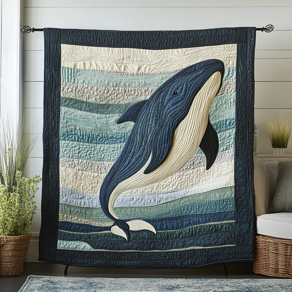 Aqua Drifter Quilted Blanket Best Throw Blanket Whale Themed Presents - Bancroftclothings
