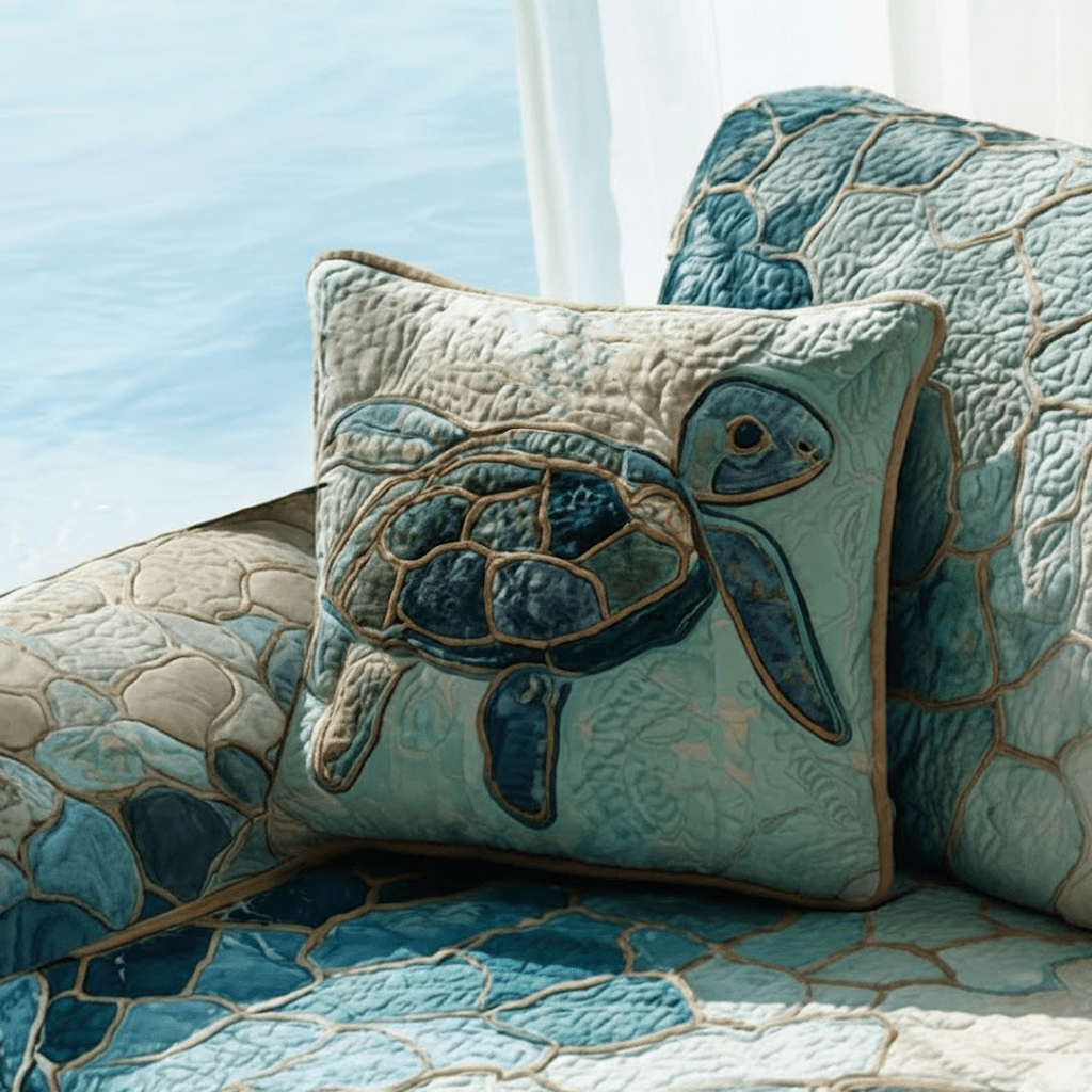 Aqua Mosaic Turtles Quilted Pillow Case Decorative Throw Pillow Covers Cute Turtle Lover Gift Ideas - Bancroftclothings