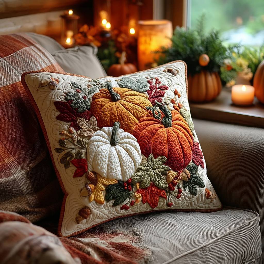 Autumn Abundance Quilted Pillow Case Fall Theme Pillow Covers Good Family Gifts - Bancroftclothings