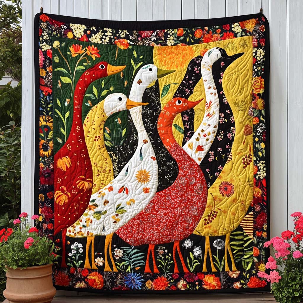 Autumn Duck Dance Quilted Blanket Best Throw Blanket Gift Ideas For Duck Lovers - Bancroftclothings