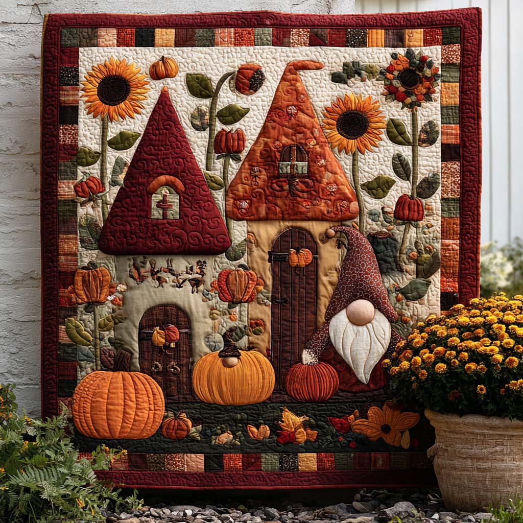 Autumn Friends Quilted Blanket Fall Couch Blanket Gnome Themed Gifts - Bancroftclothings