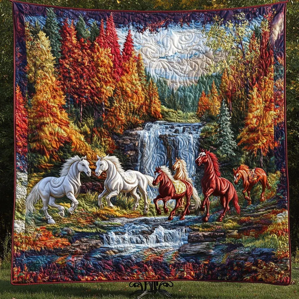 Autumn Gallop Quilted Blanket Bed Christmas Decor Gifts For Horse Lovers Woman - Bancroftclothings