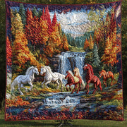Autumn Gallop Quilted Blanket Bed Christmas Decor Gifts For Horse Lovers Woman - Bancroftclothings