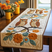 Autumn Owl Symphony Quilted Table Runner Cute Modern Table Runner Owl Items For Gifts - Bancroftclothings