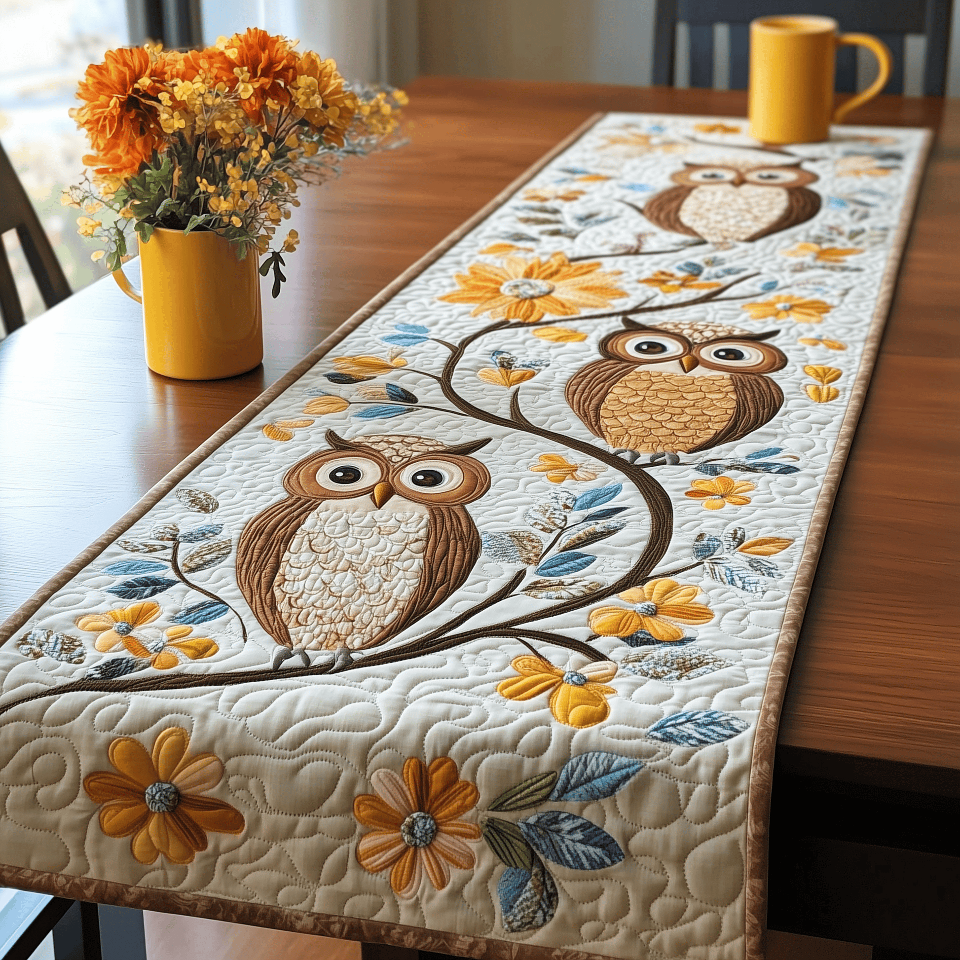 Autumn Owl Symphony Quilted Table RunnerMerchandise Owl Christmas Presents - Bancroftclothings