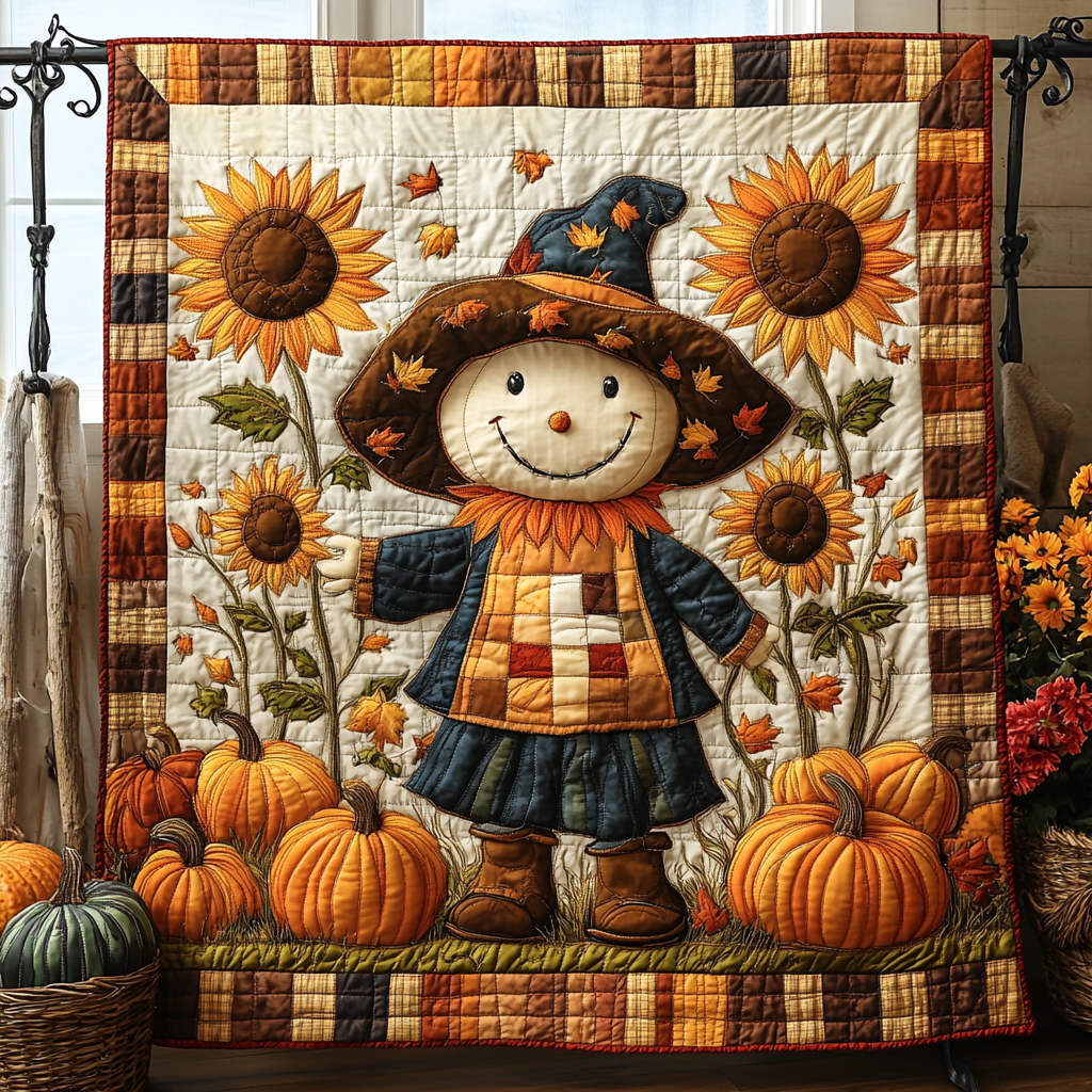 Autumn Scarecrow Quilted Blanket Autumn Throw Blanket Gifts With Skulls On Them - Bancroftclothings
