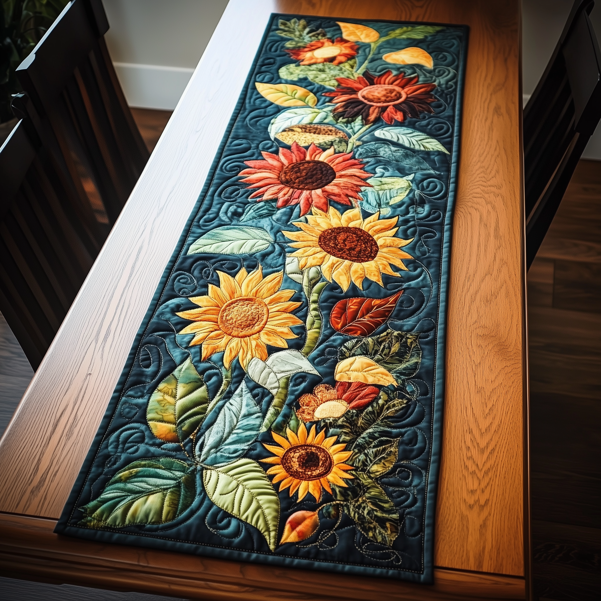 Autumn Sunflowers Quilted Table Runner Modern Coffee Table Sunflower Gifts For Friends - Bancroftclothings