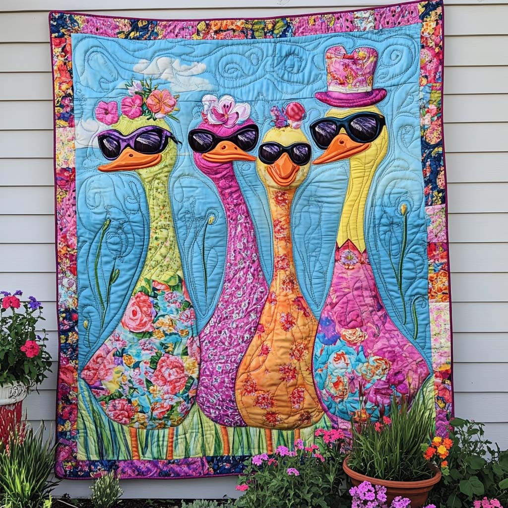 Backyard Ducklings Quilted Blanket Xmas Holiday Cute Duck Gifts - Bancroftclothings