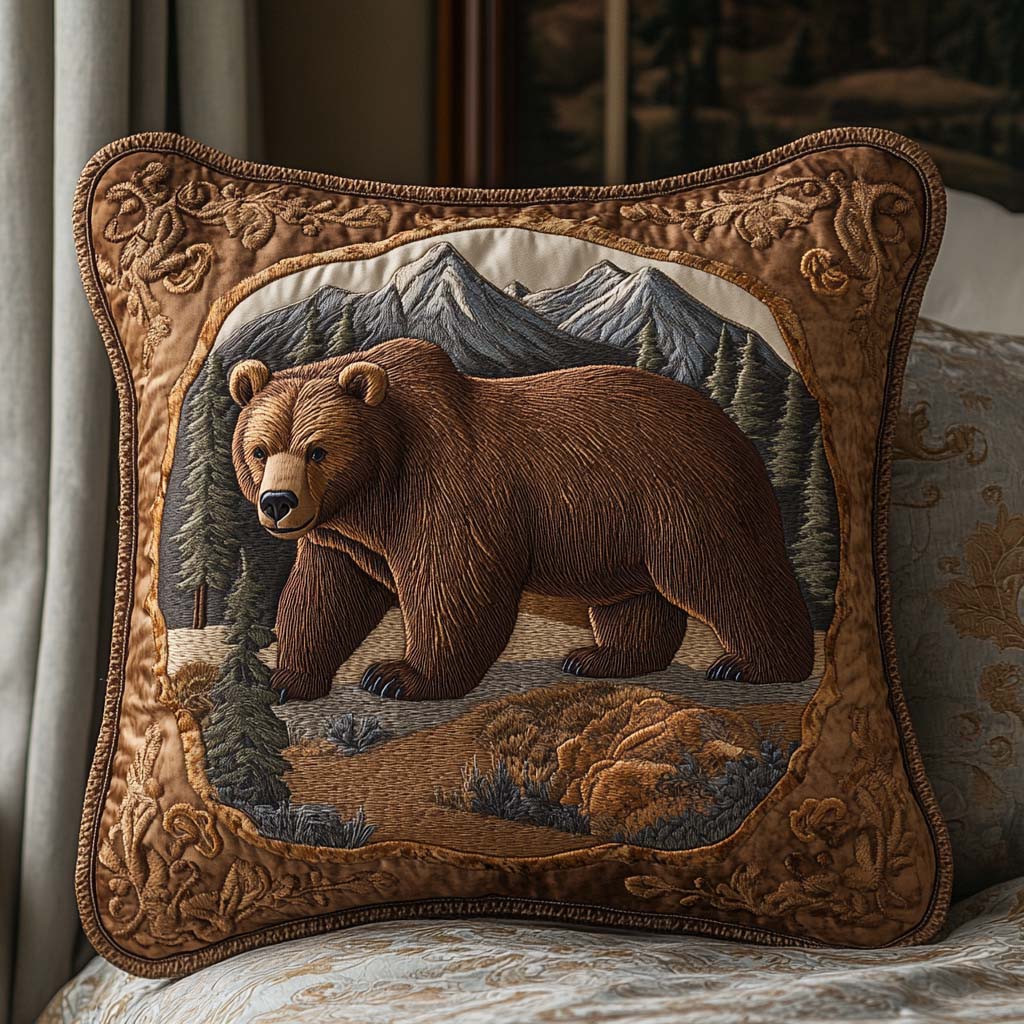 Bear Shadowed Trails Quilted Pillow Case Natural Home Decor Bear Lover Gifts - Bancroftclothings