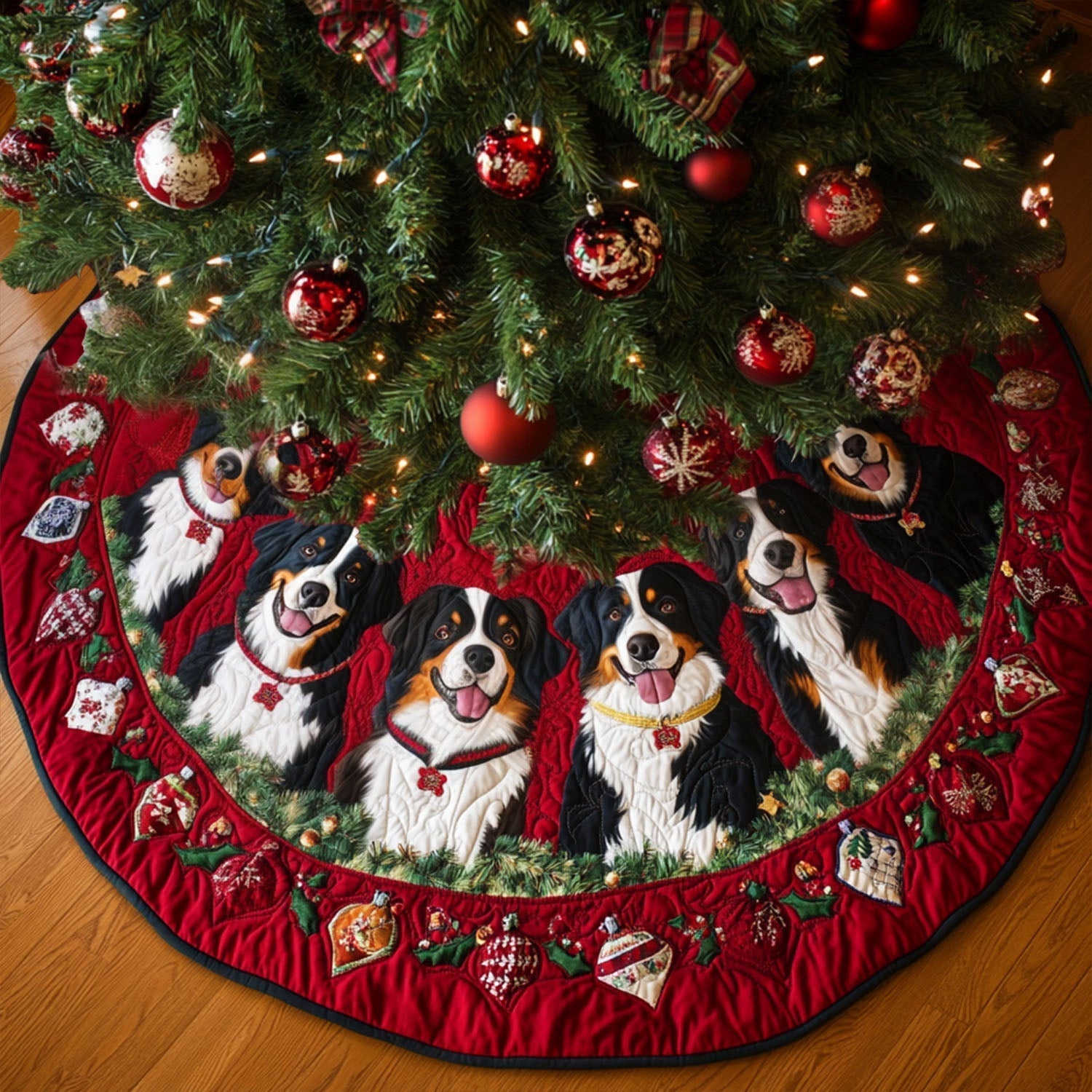 Bernese Delight Quilted Christmas Tree Skirt Perfect Merch Gift Tree Skirt for Holiday Season - Bancroftclothings