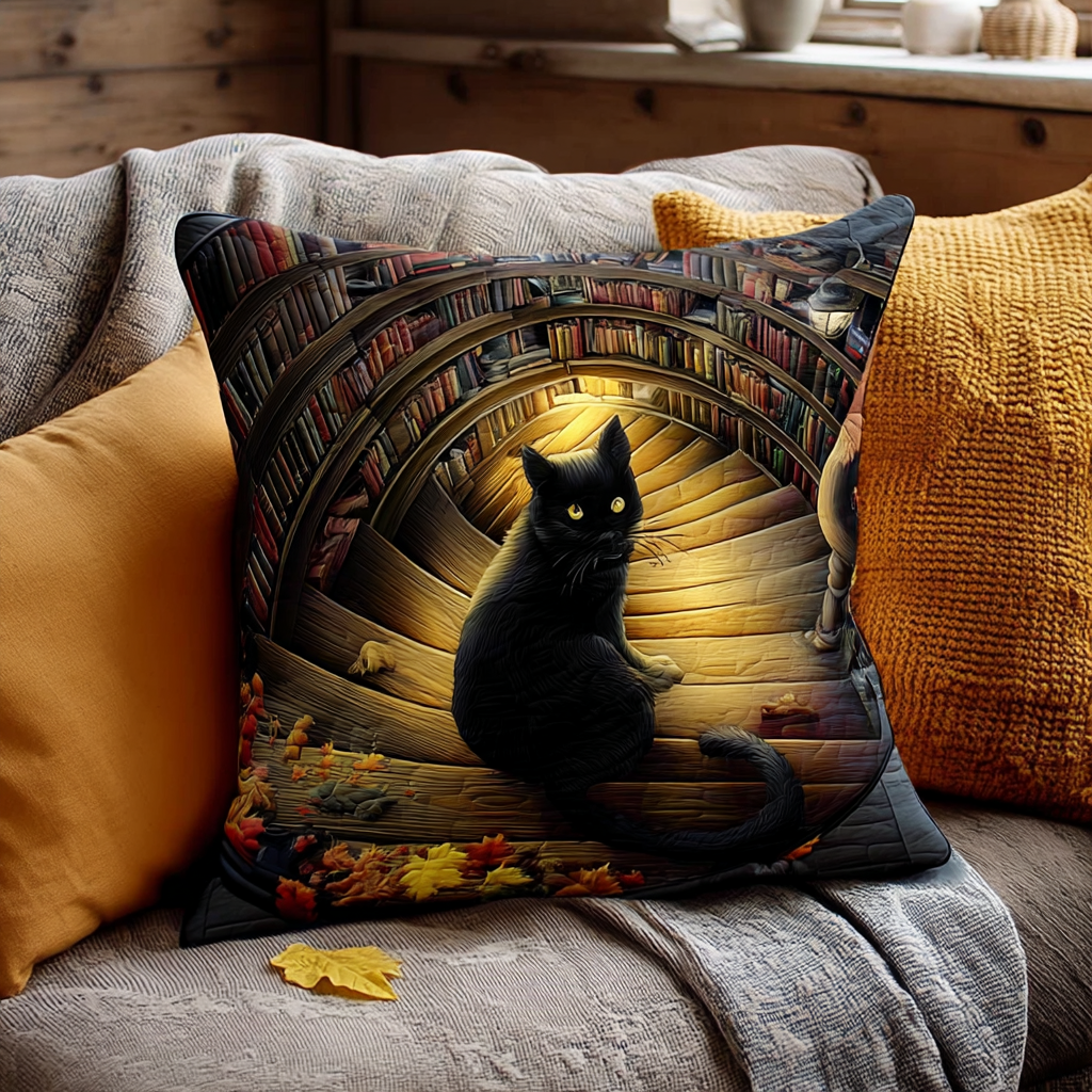 Black Cat Library Quilted Pillow Case Decorative Pillow Covers Best Friend Gift Ideas - Bancroftclothings