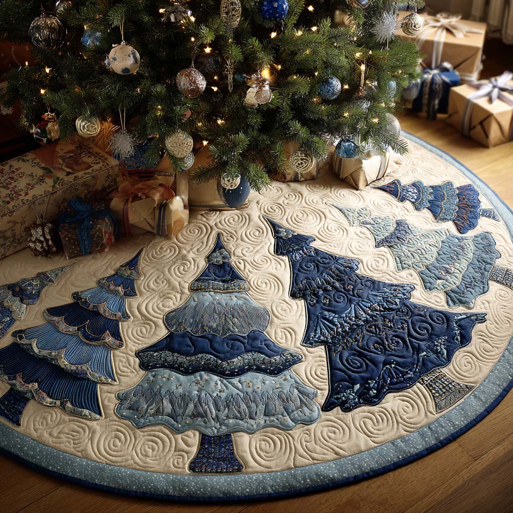 Blue Pines Christmas Quilted Tree Skirt Classic Red and White Tree Skirt for Traditional Decor - Bancroftclothings