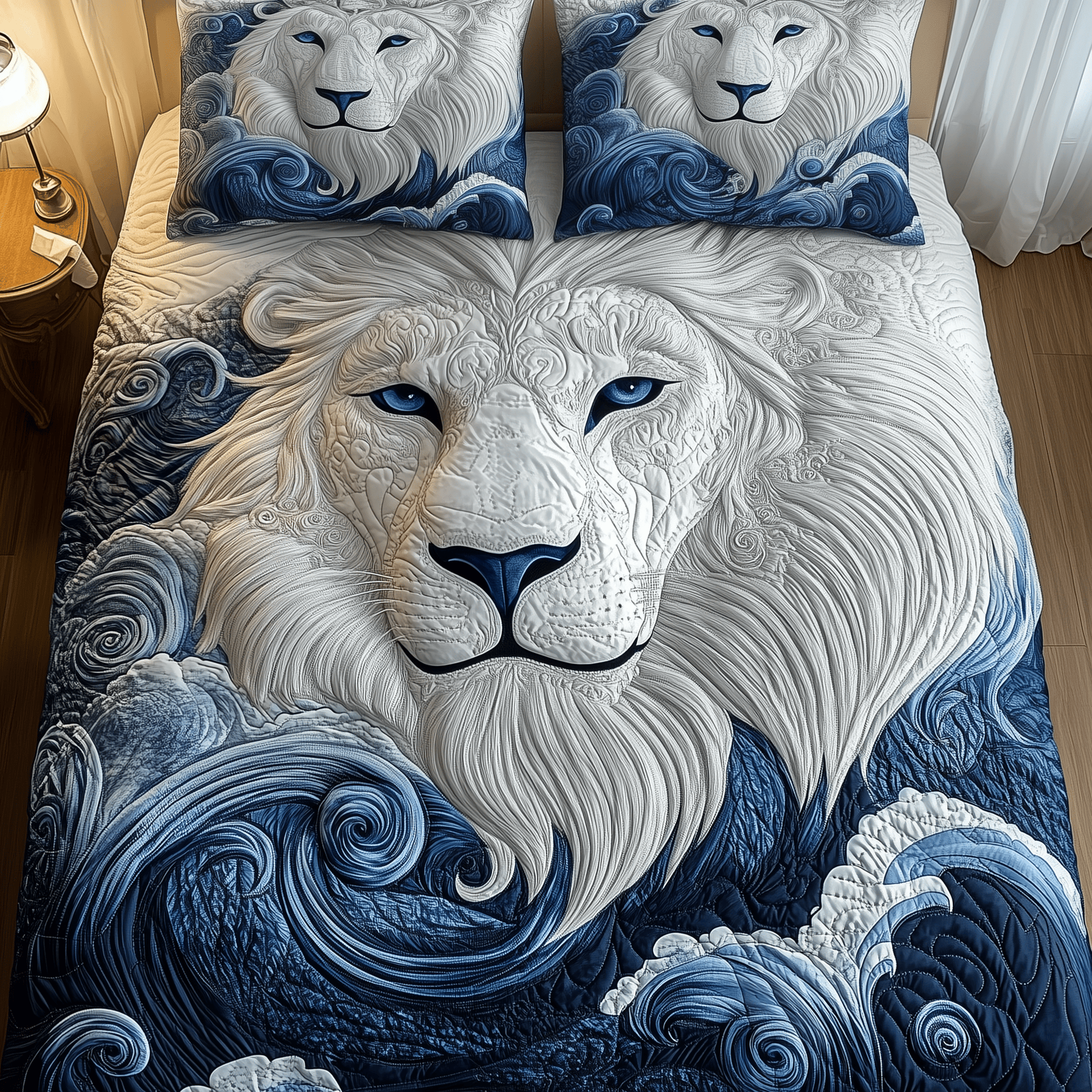 Blue Swirl Lion King Quilted Bedding Set Christmas Gift For Brother - Bancroftclothings