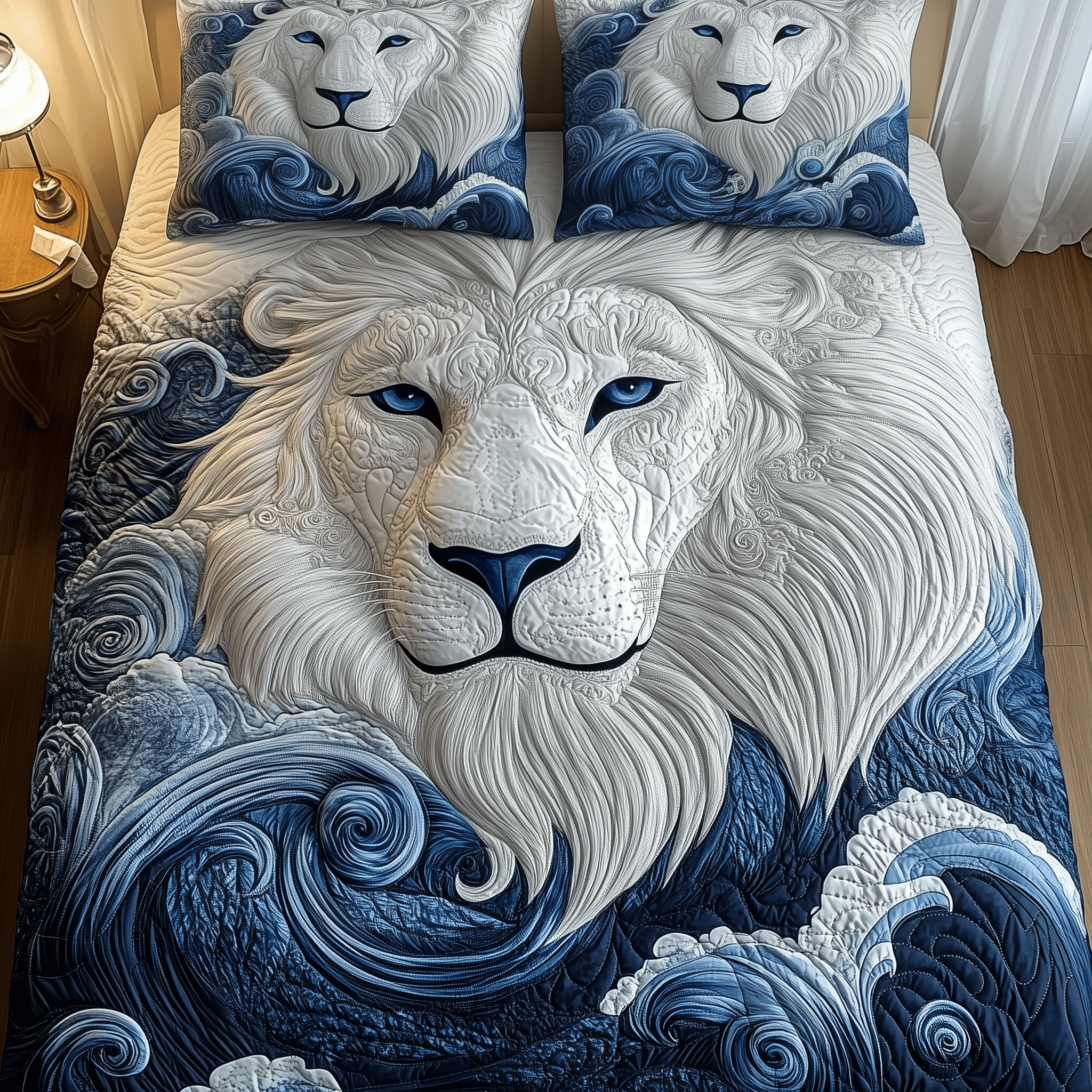Blue Swirl Lion King Quilted Bedding Set Christmas Gift For Brother - Bancroftclothings
