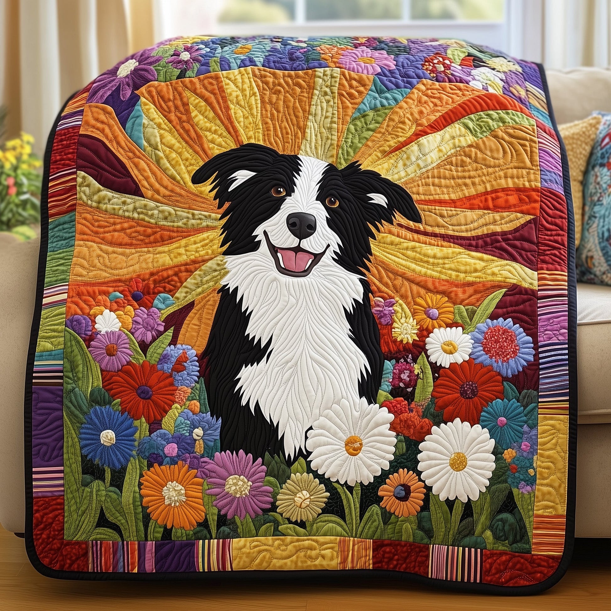 Border Collie Quilted Blanket Cute Bed BlanketXmas Gifts For Dog Owners - Bancroftclothings
