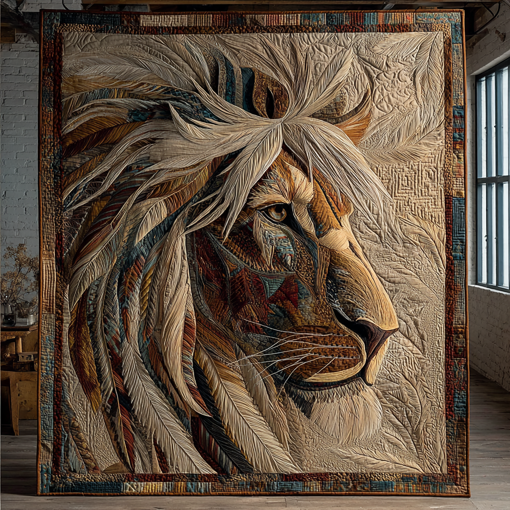 Brave Lion Quilted Blanket Holiday Throw Blanket Presents For People Who Love Lions - Bancroftclothings