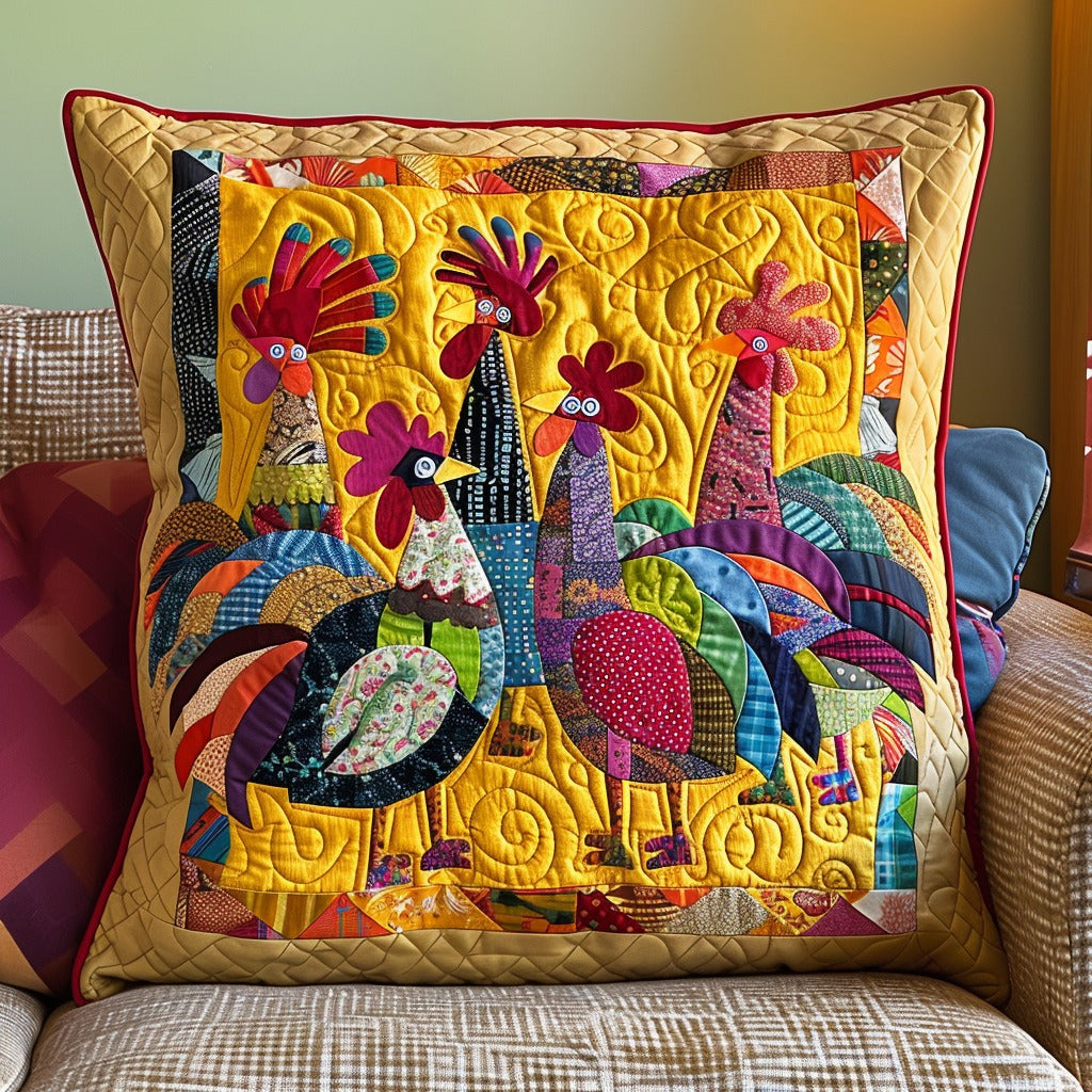 Bright Chickens Quilted Pillow Case Aesthetic Home Decor Chicken Lover Gifts - Bancroftclothings