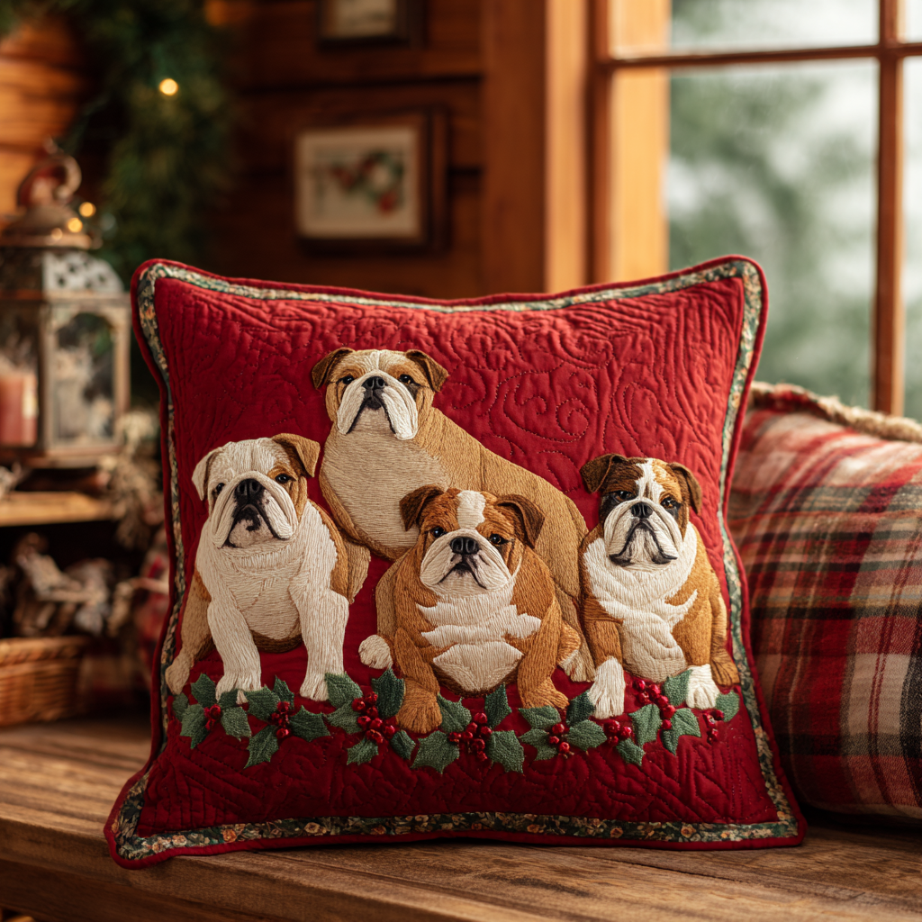 Bulldog Sleigh Ride Quilted Pillow Case Nice Pillow Covers French Bulldog Owner Gifts - Bancroftclothings