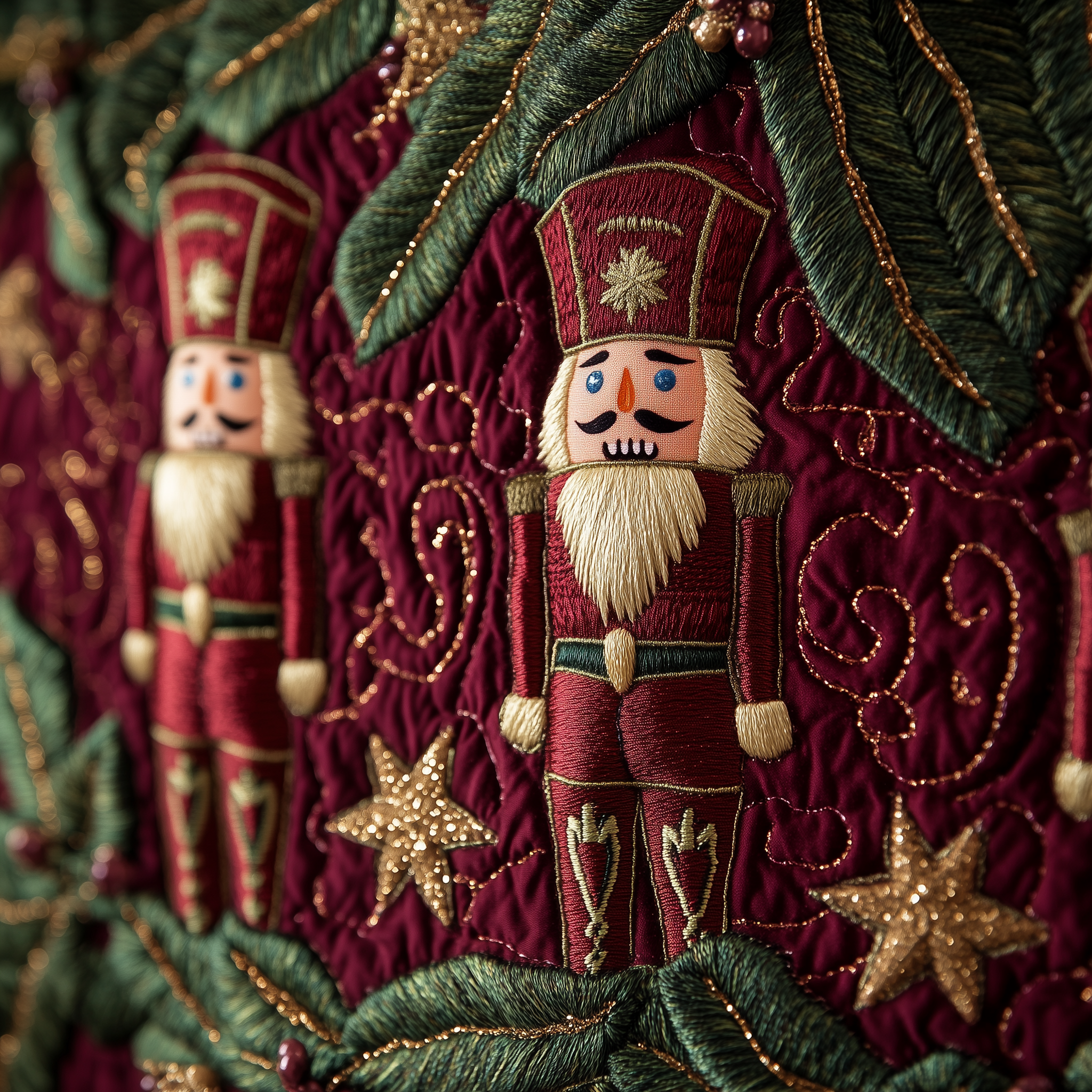 Burgundy Nutcrackers Quilted Tree Skirt Holiday Tree Skirt Xmas Decorations Nutcracker Christmas Gifts - Bancroftclothings