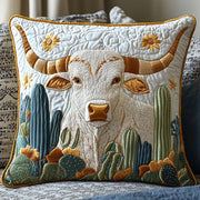 Cactus Longhorn Quilted Pillow Case Animal Home Decor Cow Lover Gifts - Bancroftclothings