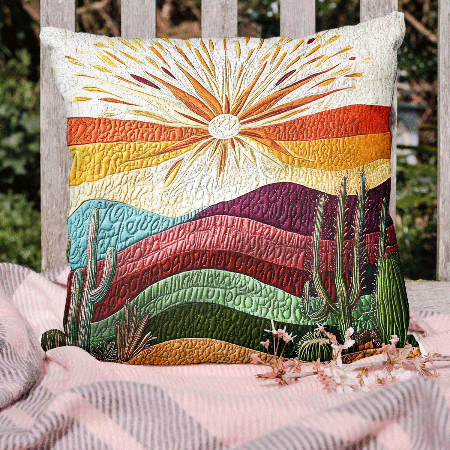 Cactus Sunset Quilted Pillow Case Aesthetic Home Decor Gifts For Cowboy Lovers - Bancroftclothings