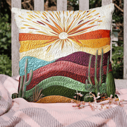 Cactus Sunset Quilted Pillow Case Aesthetic Home Decor Gifts For Cowboy Lovers - Bancroftclothings