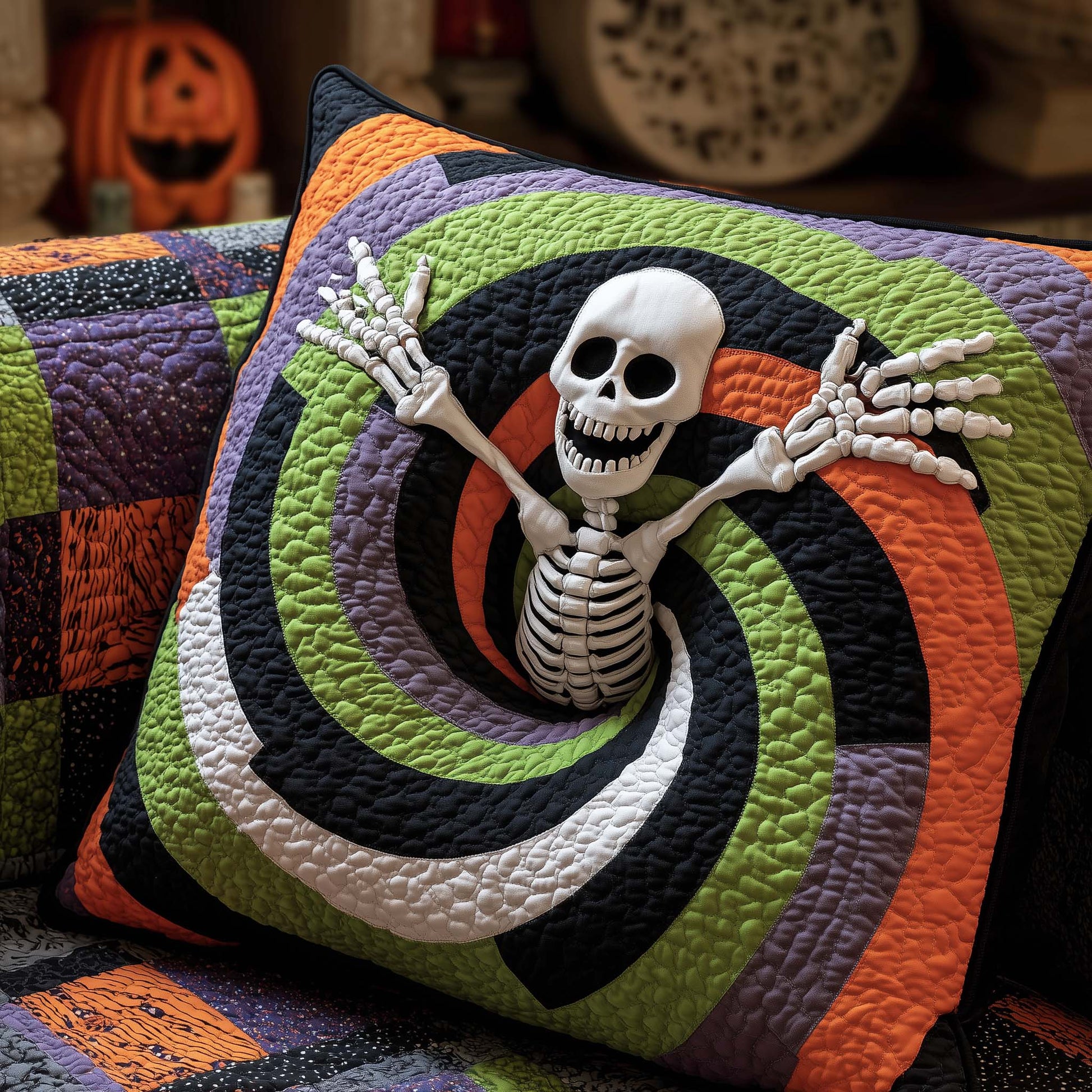 Candy Cone Abyss Quilted Pillow Case Halloween Home Decor Skeleton Lover Gifts - Bancroftclothings
