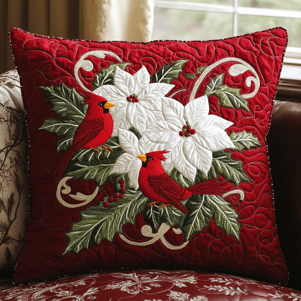 Cardinal Joy Quilted Pillow Case Christmas Cushion Covers Cardinal Gift Items - Bancroftclothings