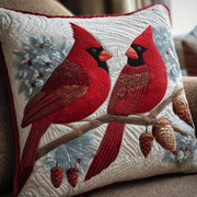 Cardinal Nest Quilted Pillow Case Christmas Sofa Pillow Covers Unique Cardinal Bird Gifts - Bancroftclothings