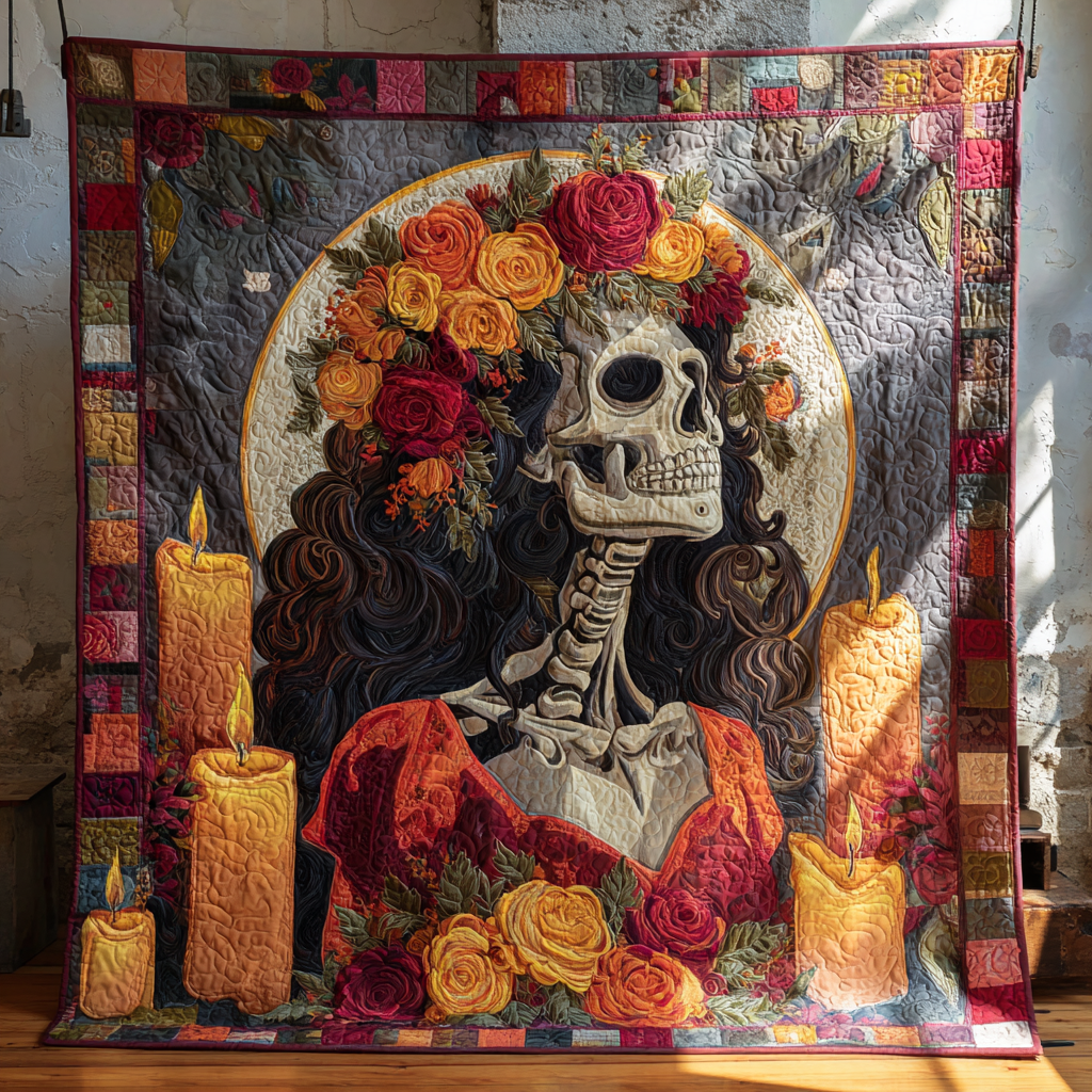 Catrina Dreams Quilted Blanket Day Of The Dead Blanket Christmas Ideas For Family - Bancroftclothings