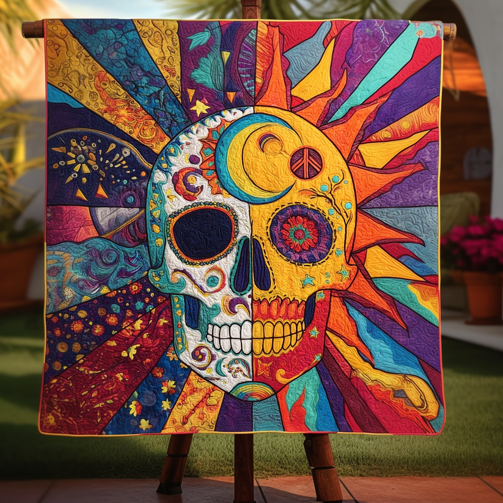 Celestial Calavera Quilted Blanket Day Of The Dead Blanket Family Christmas Present Ideas - Bancroftclothings