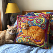 Charming Sleeping Cat Quilted Pillow Case Aesthetic Home Decor Gifts For Cat Lovers - Bancroftclothings