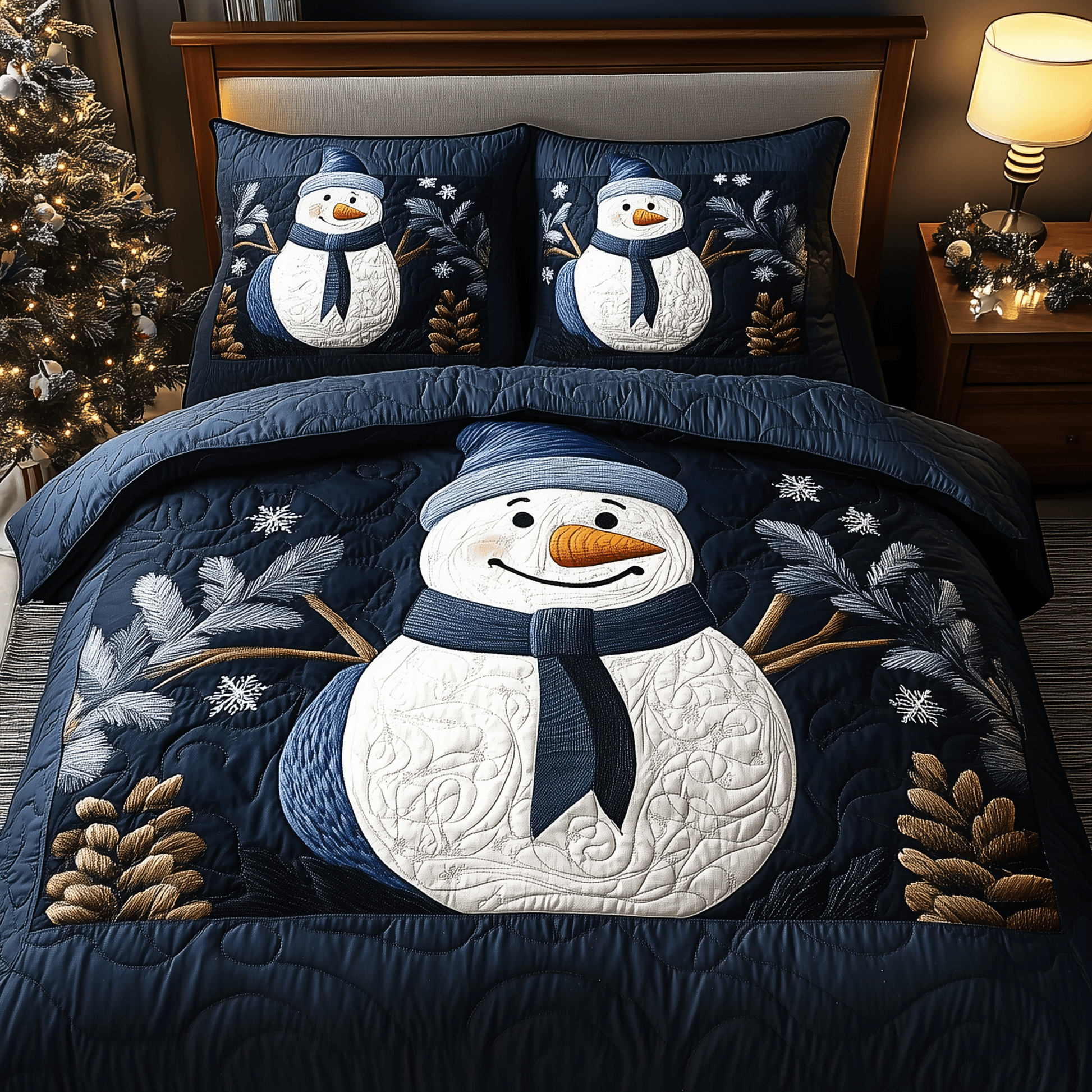 Cheerful Snowman Quilted Bedding Set Stay warm this winter Xmas Gifts For Men - Bancroftclothings