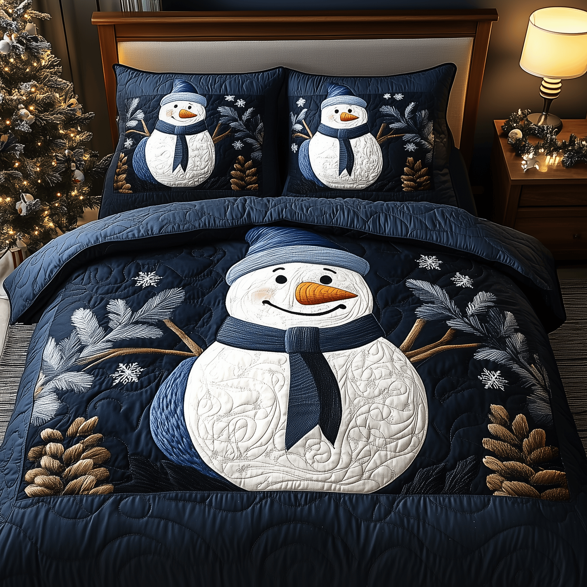 Cheerful Snowman Quilted Bedding Set Stay warm this winter Xmas Gifts For Men - Bancroftclothings