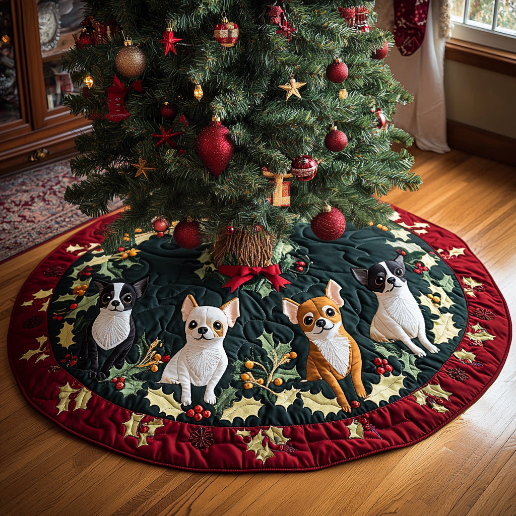 Chihuahua Miracle Quilted Christmas Tree Skirt Popular Gift Merch for Christmas Enthusiasts Adorable Holiday Tree Skirt for Cozy Spaces - Bancroftclothings