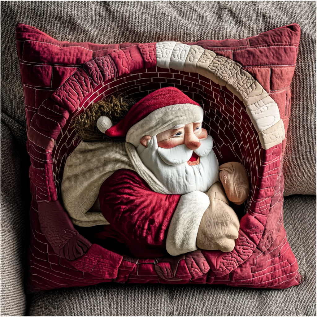 Chimney Santa Claus Illusion Quilted Pillow Case Holiday Throw Pillow Covers Secret Santa Pressent Ideas - Bancroftclothings
