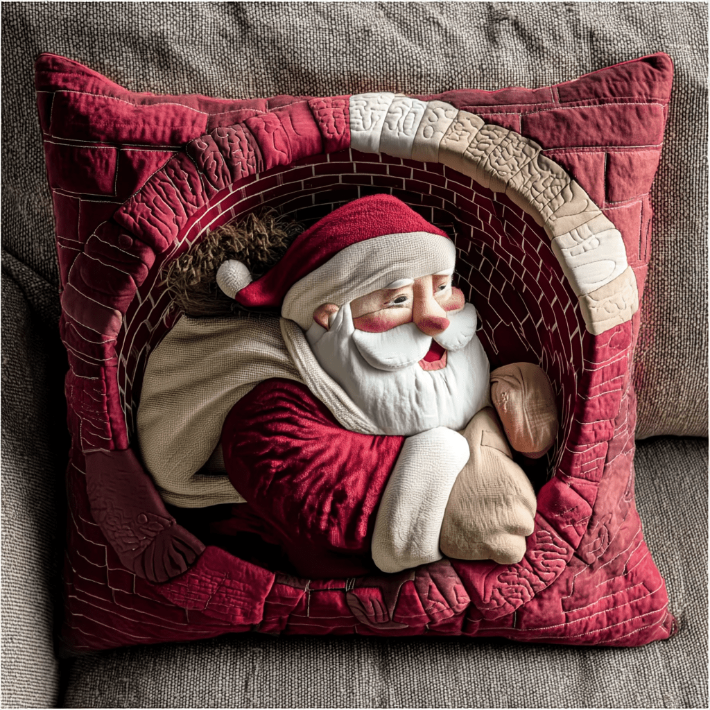 Chimney Santa Claus Illusion Quilted Pillow Case Holiday Throw Pillow Covers Secret Santa Pressent Ideas - Bancroftclothings