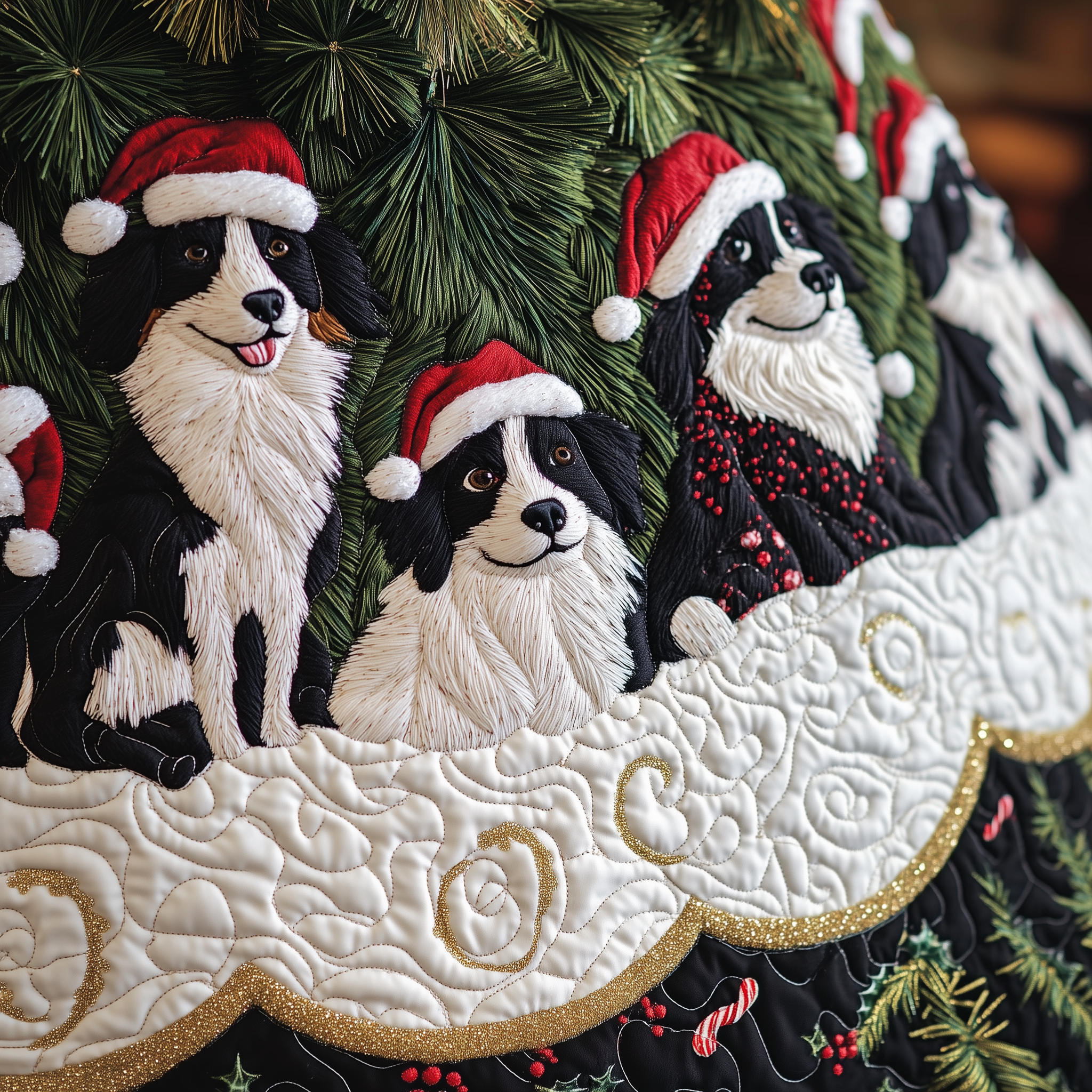 Christmas Border Collie Quilted Tree Skirt Perfect Christmas Gift Merch - Bancroftclothings