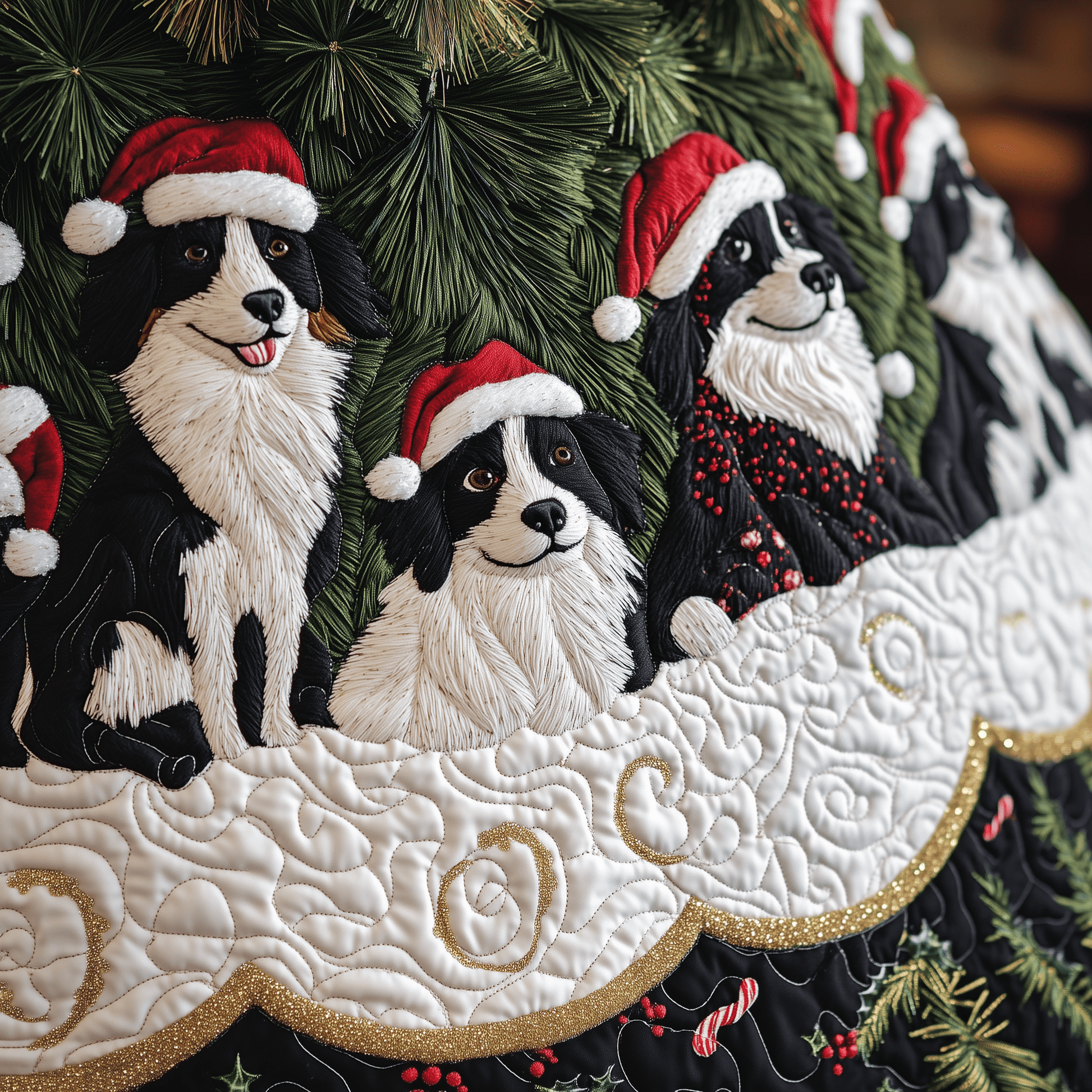 Christmas Border Collie Quilted Tree Skirt Perfect Christmas Gift Merch - Bancroftclothings