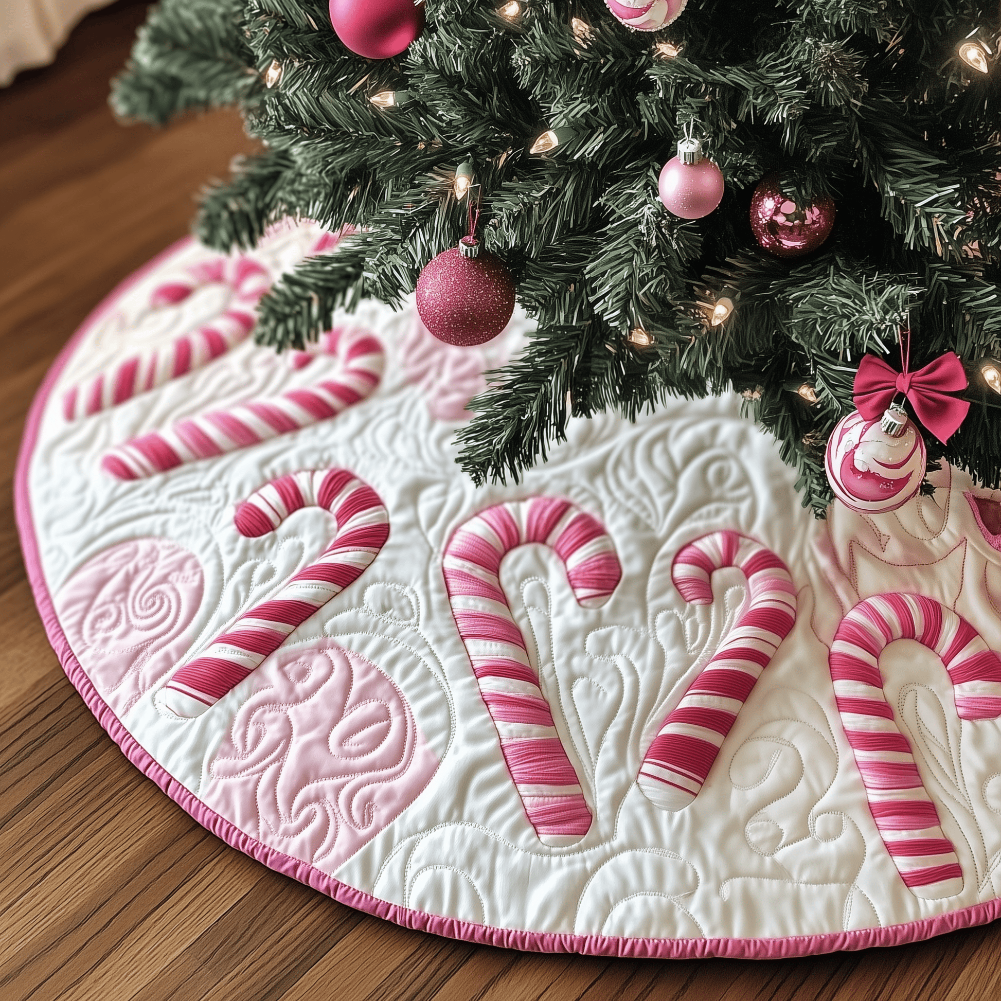 Christmas Candy Canes Quilted Tree Skirt Cherish Every Moment with a Stylish and Reliable Tree Skirt - Bancroftclothings