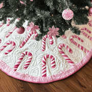 Christmas Candy Canes Quilted Tree Skirt Holiday Christmas Tree Surround Base Cover Decorations - Bancroftclothings