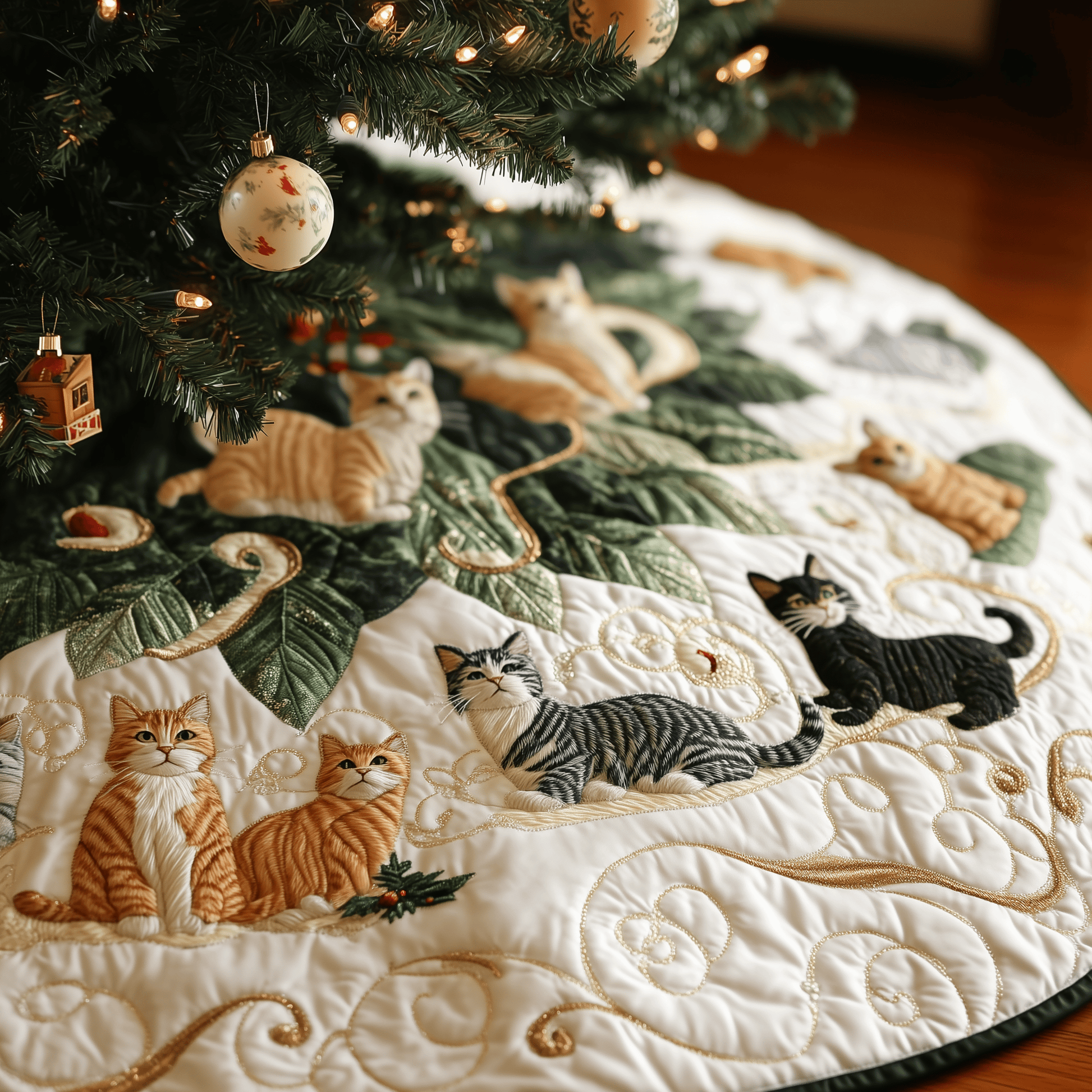 Christmas Cat Quilted Tree Skirt Make Every Moment Merry with a Stylish Tree Skirt - Bancroftclothings