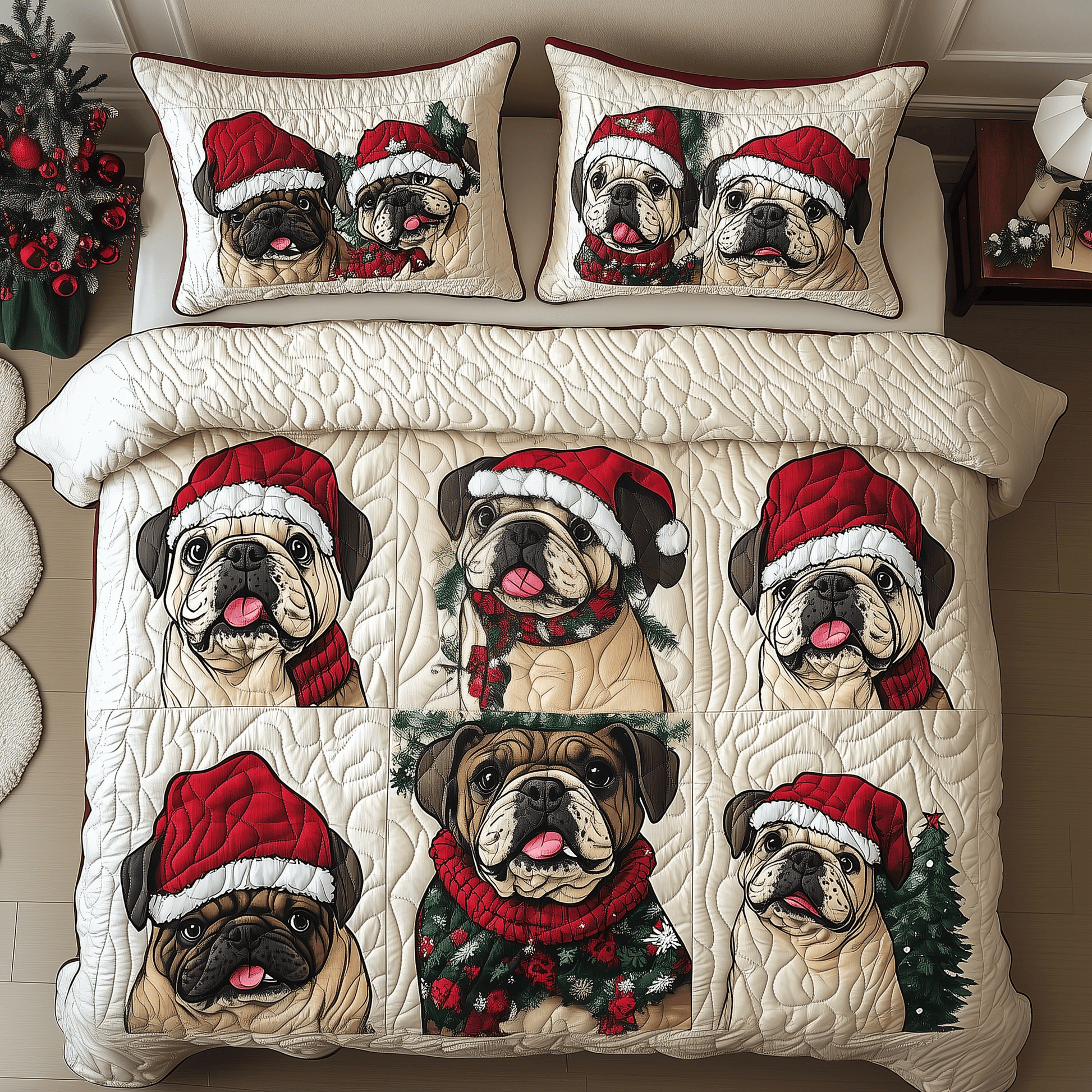 Christmas French Bulldog Quilted Bedding Set Stay warm this winter Christmas Gifts For Husband - Bancroftclothings