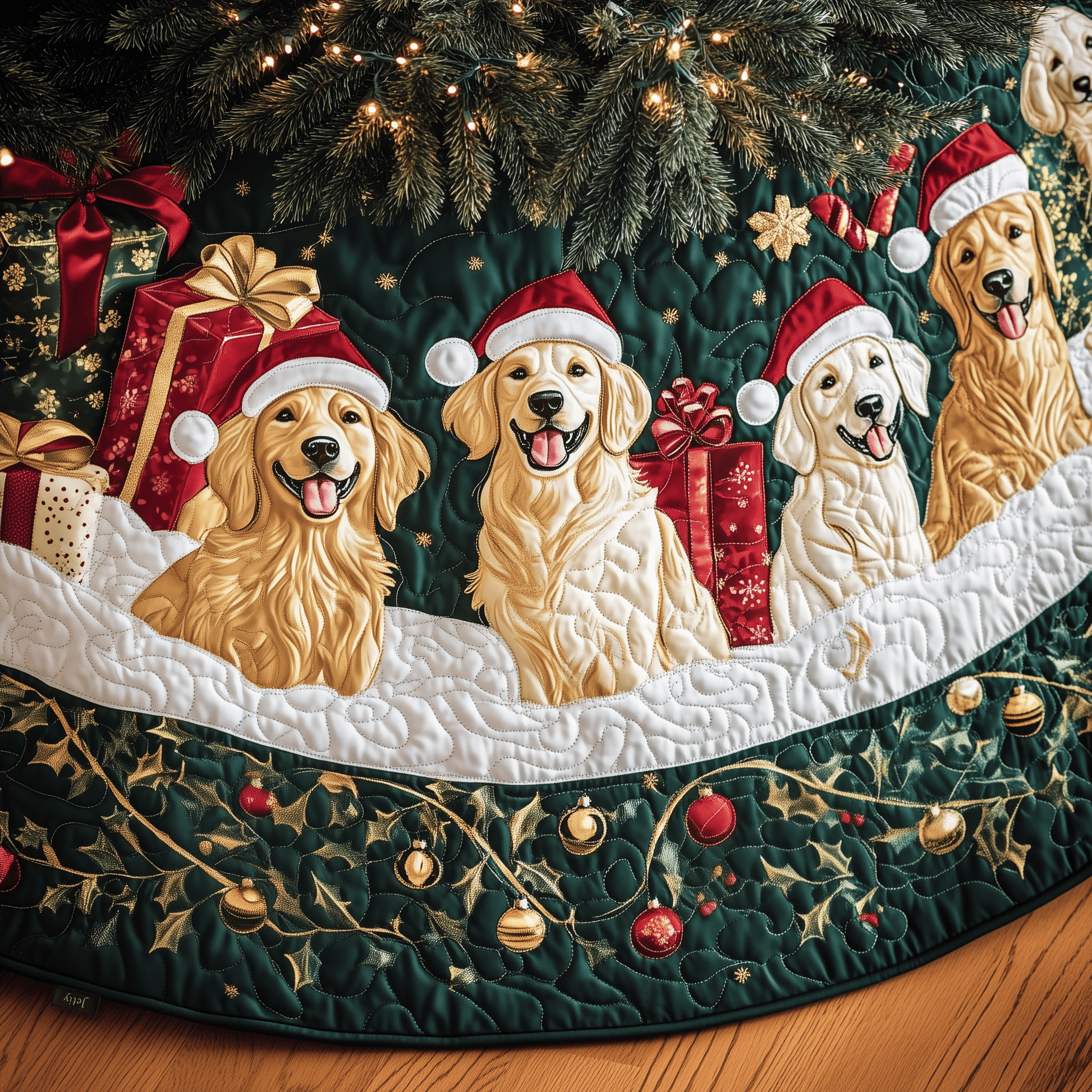 Christmas Golden Retriever Quilted Tree Skirt Feel the Holiday Spirit with a Safe and Chic Tree Skirt - Bancroftclothings